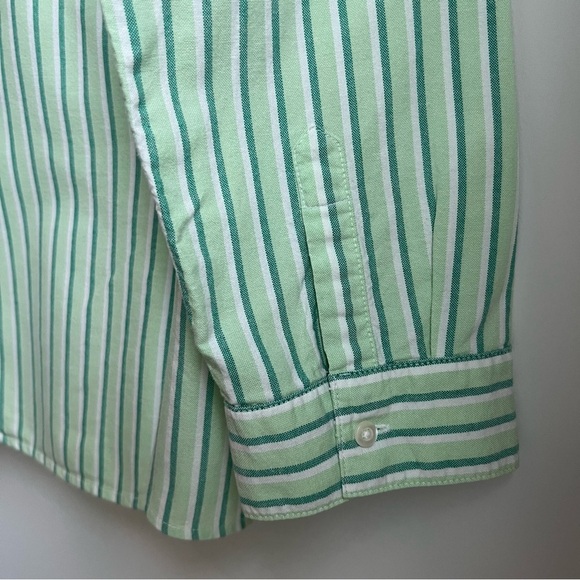 Duck Head Green Button Down Shirt Kids Shirt with Vertical Stripes - Picture 5 of 9